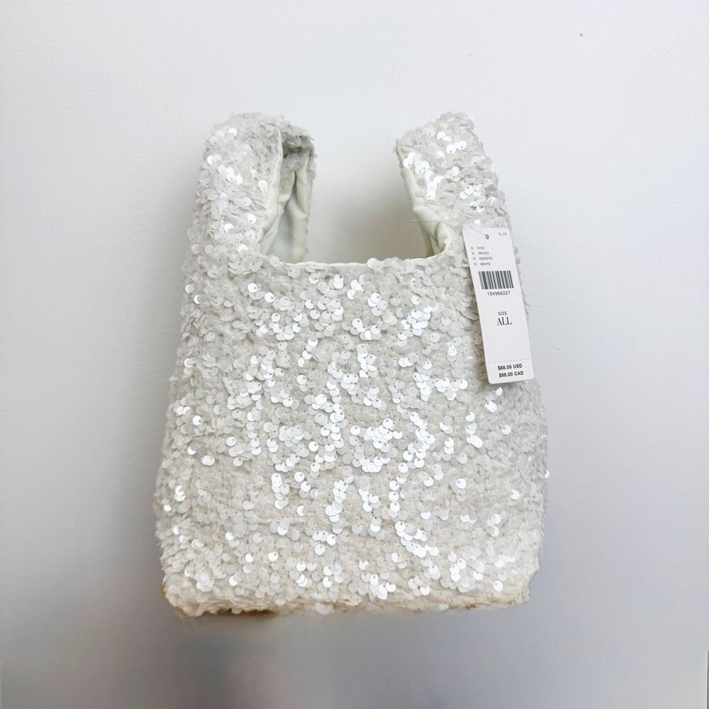 Anthropologie Paillette Sequin Mini Tote Bag White NWT